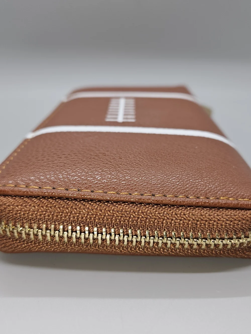 Women's Football Zip Around Wallet Clutch Brown Faux Leather Game Day Organizer